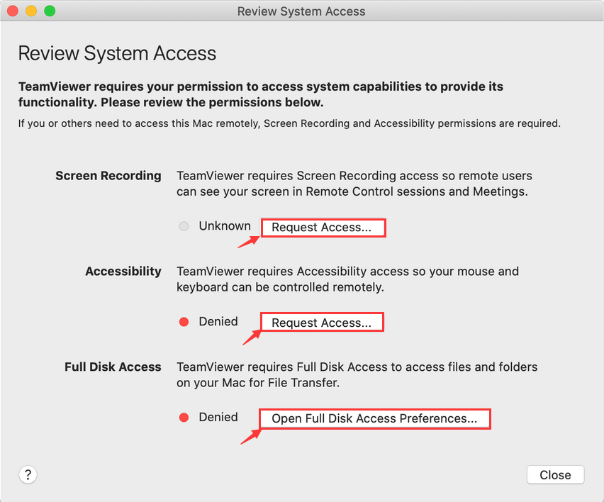 teamviewer for mac permissions