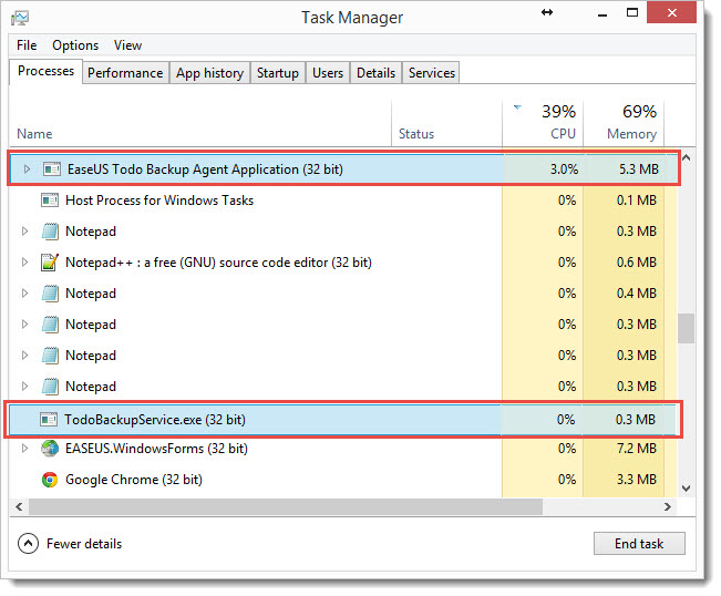 Kill the processes TodoBackupService.exe in Windows Task Manager